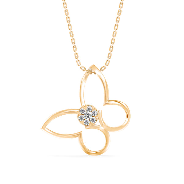 0.08Ct Butterfly Cluster Lab-Grown Diamond Gold Pendant Necklace