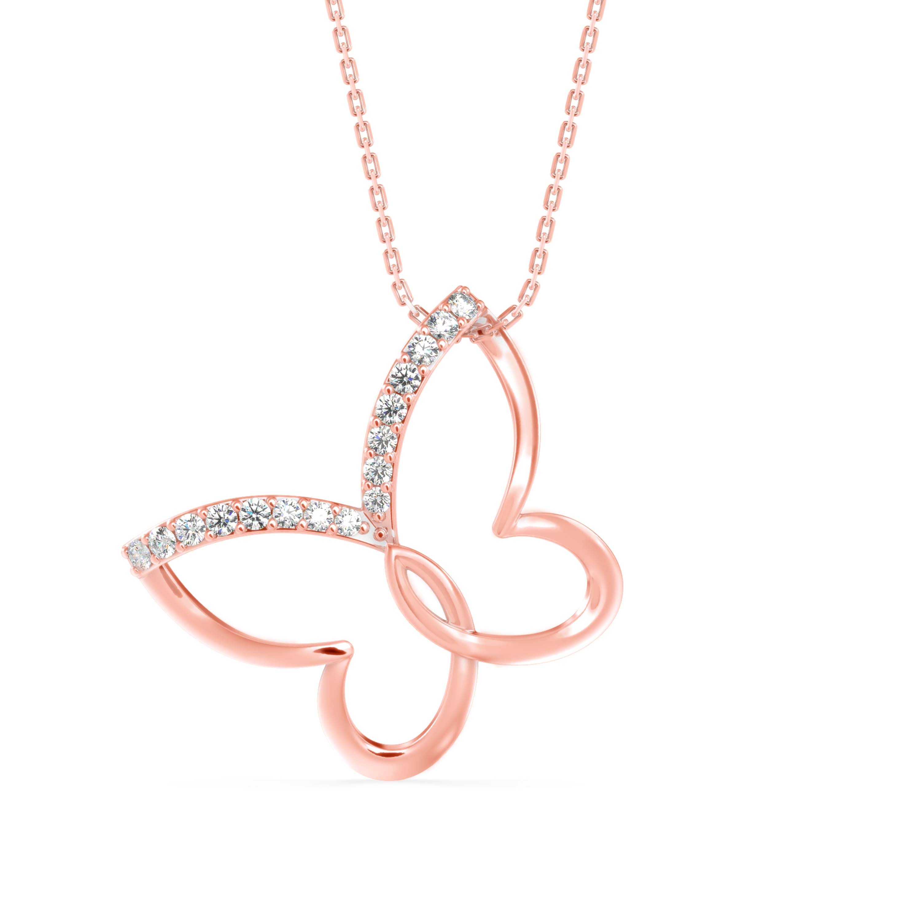 0.18Ct Butterfly Pave Lab-Grown Diamond Gold Pendant Necklace