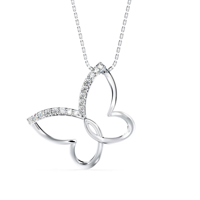 0.18Ct Butterfly Pave Lab-Grown Diamond Gold Pendant Necklace
