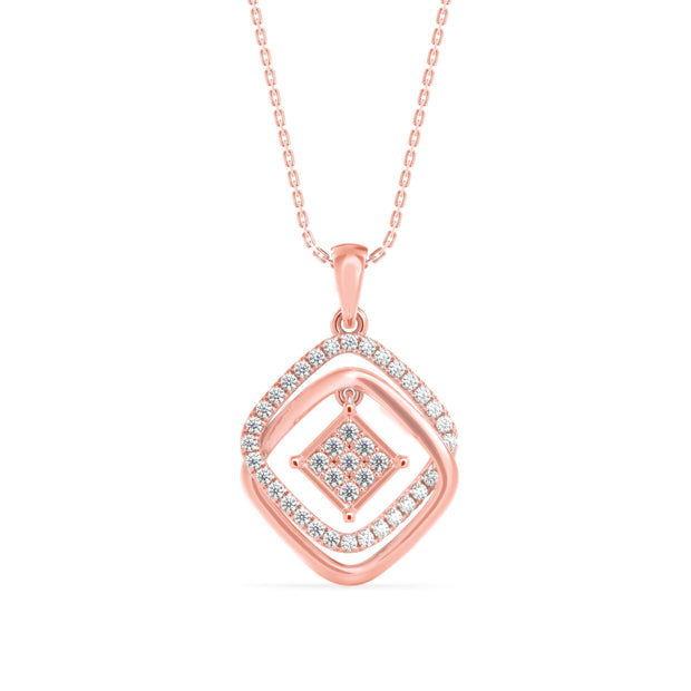 0.34Ct Double Square Halo Design Lab-Grown Diamond Gold Pendant Necklace