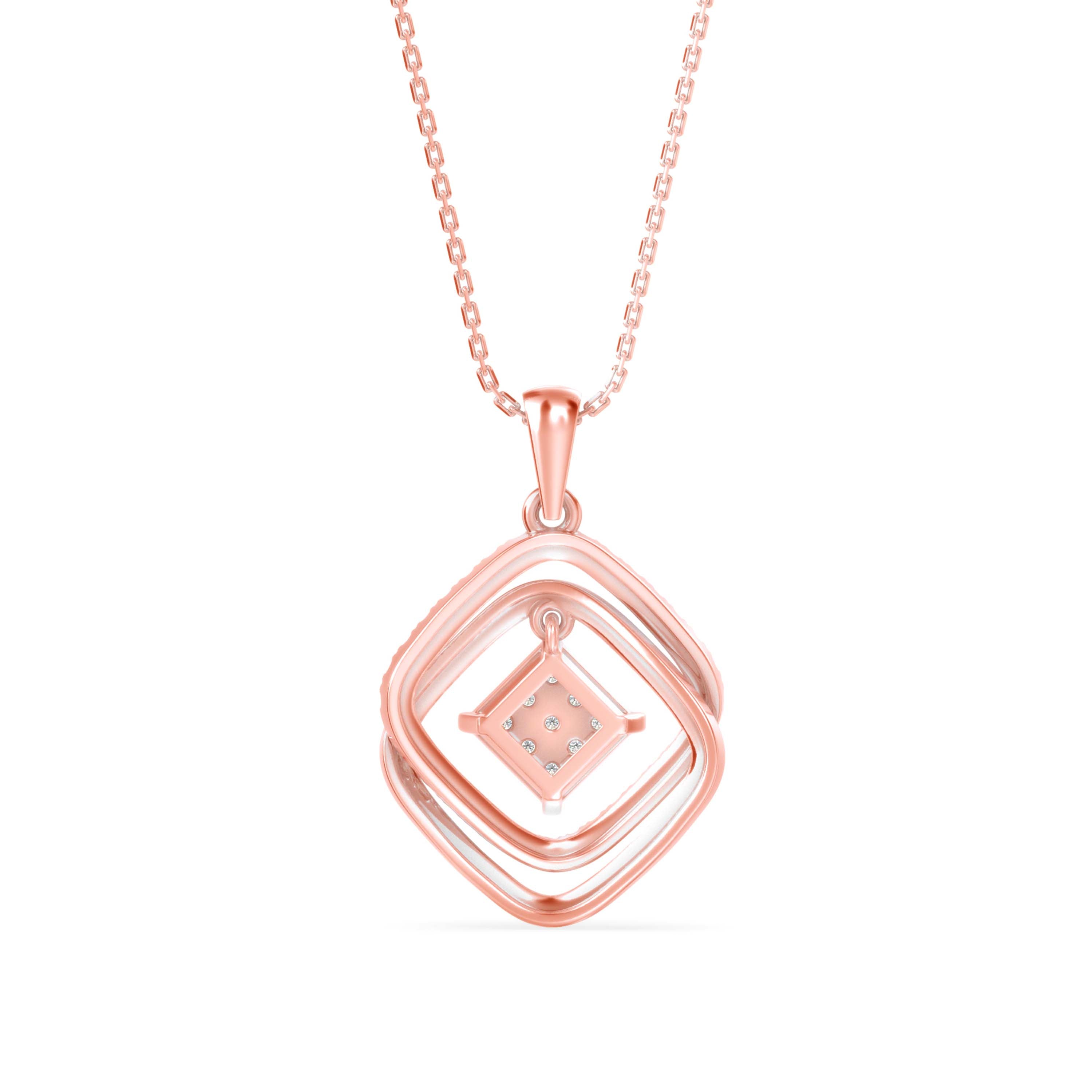 0.34Ct Double Square Halo Design Lab-Grown Diamond Gold Pendant Necklace