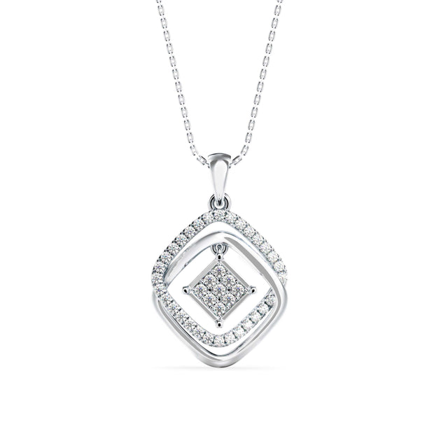 0.34Ct Double Square Halo Design Lab-Grown Diamond Gold Pendant Necklace