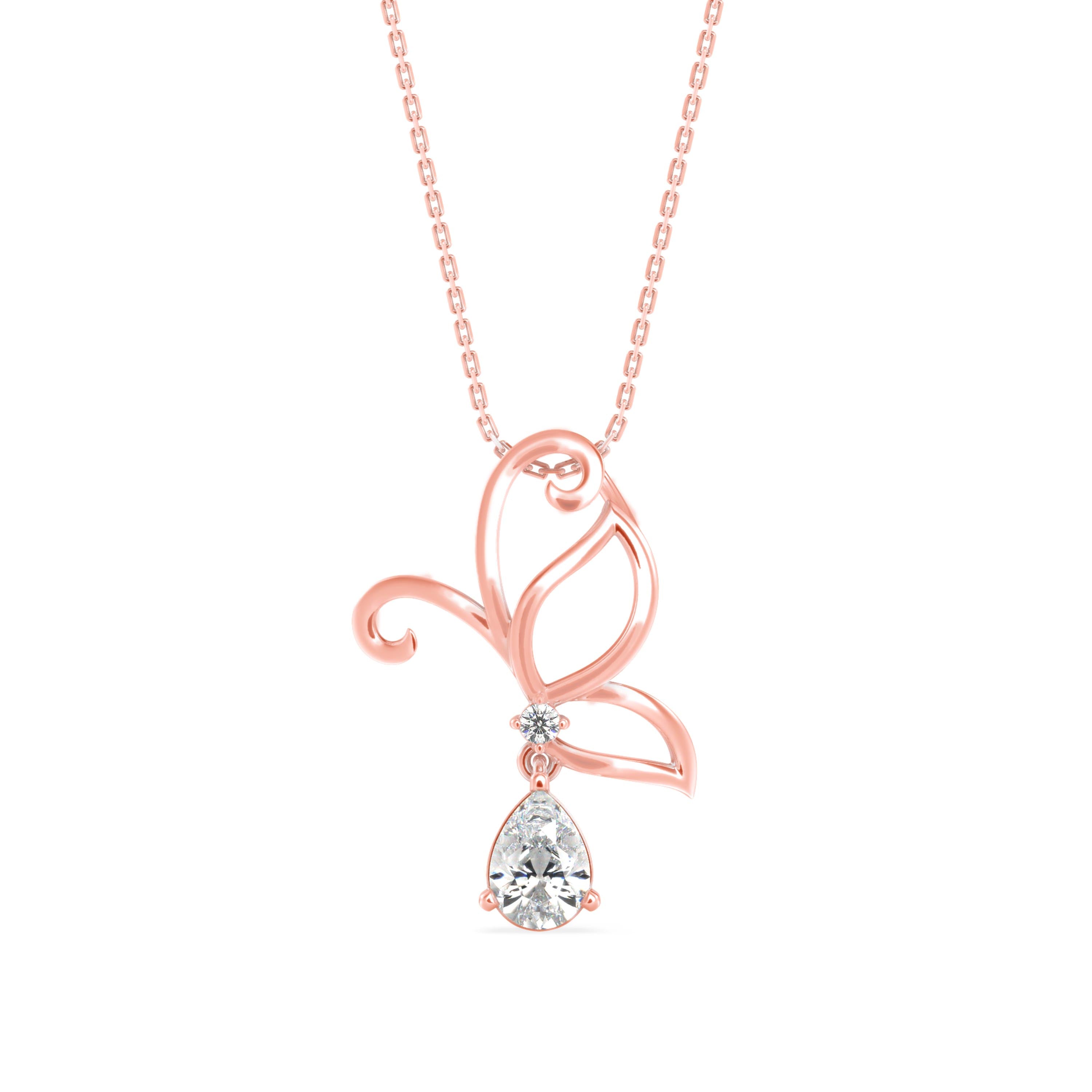0.68Ct Butterfly Teardrop Lab-Grown Diamond Gold Pendant Necklace