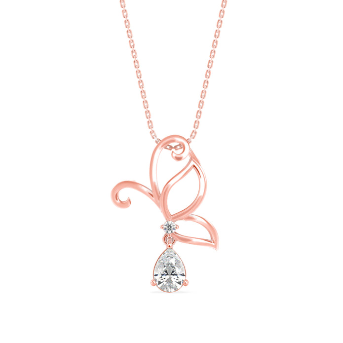 0.68Ct Butterfly Teardrop Lab-Grown Diamond Gold Pendant Necklace