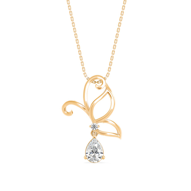 0.68Ct Butterfly Teardrop Lab-Grown Diamond Gold Pendant Necklace