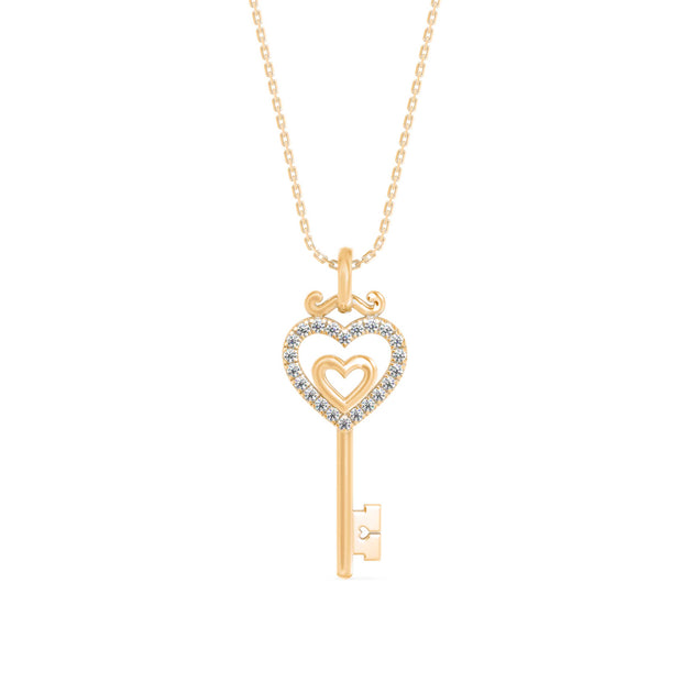 0.12Ct key Shape Pave Lab-Grown Diamond Gold Pendant Necklace