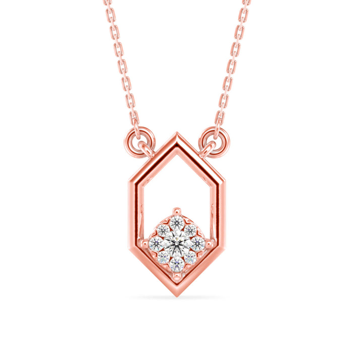 0.13Ct Hexagon Shape Cluster Lab-Grown Diamond Gold Pendant Necklace