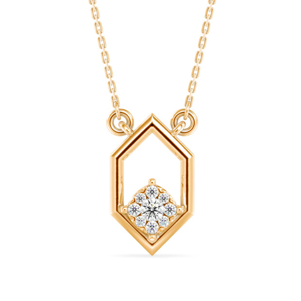 0.13Ct Hexagon Shape Cluster Lab-Grown Diamond Gold Pendant Necklace