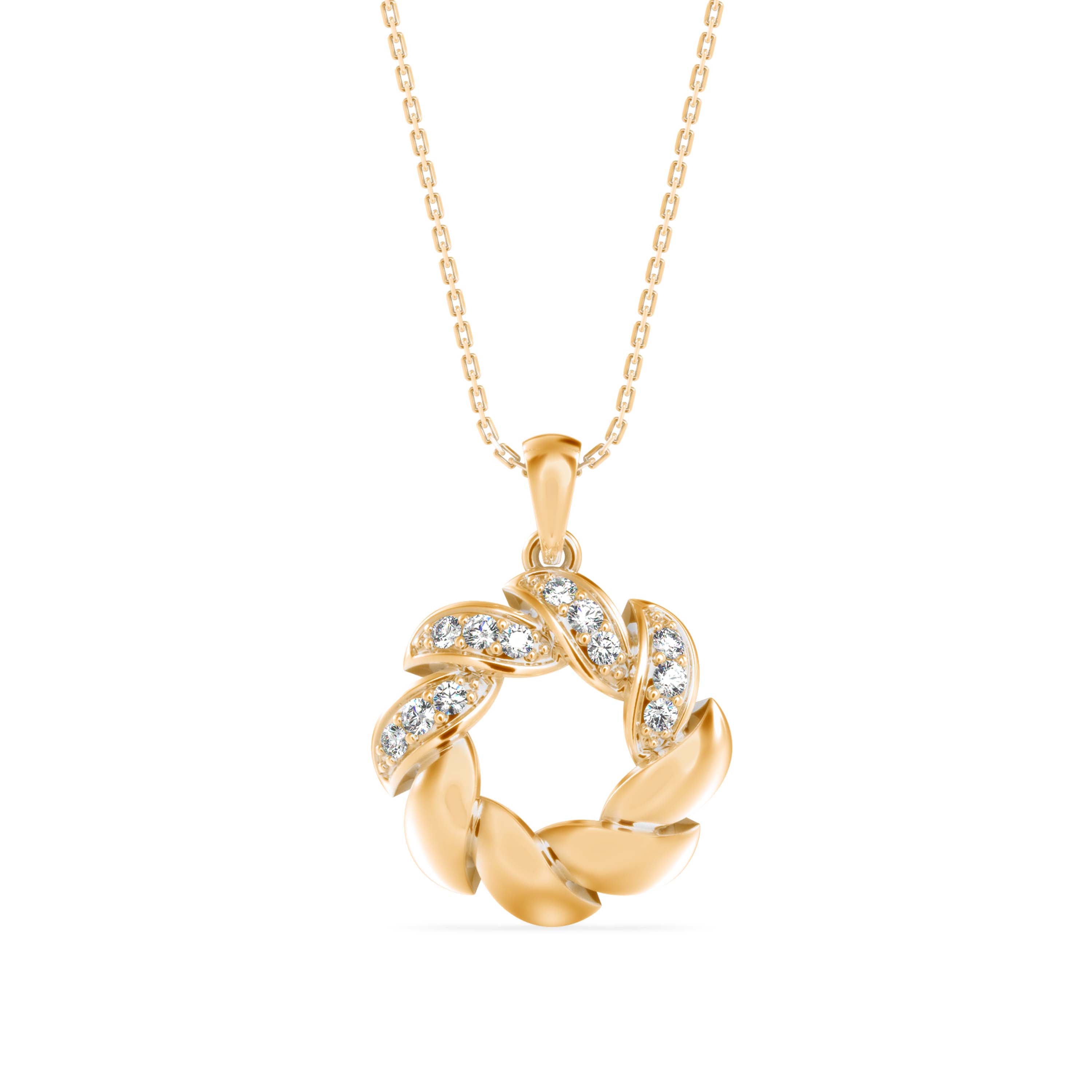 0.20Ct Swirling Circle Design Lab-Grown Diamond Gold Pendant Necklace