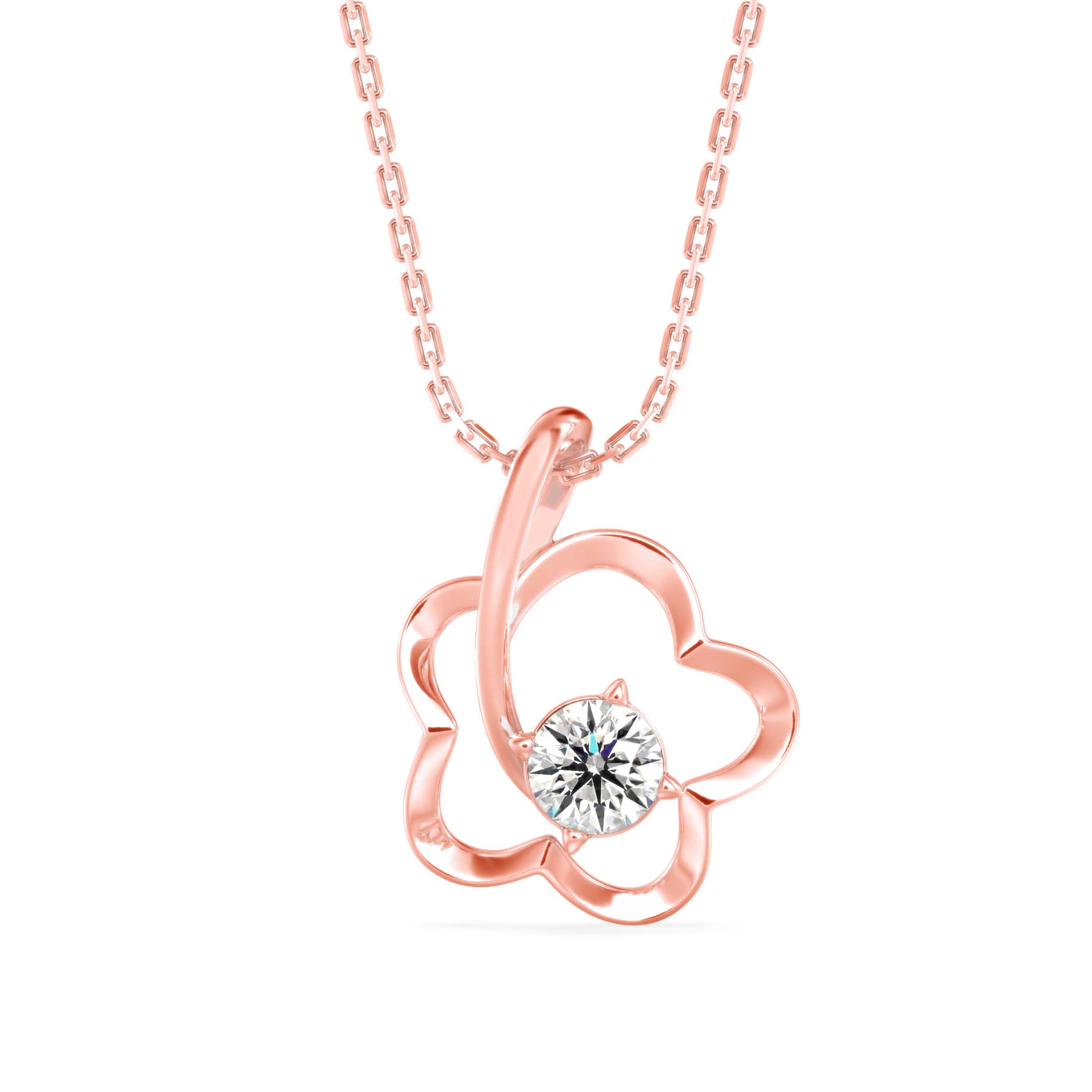 0.24Ct Wildflower Shape Solitaire Lab-Grown Diamond Gold Pendant Necklace