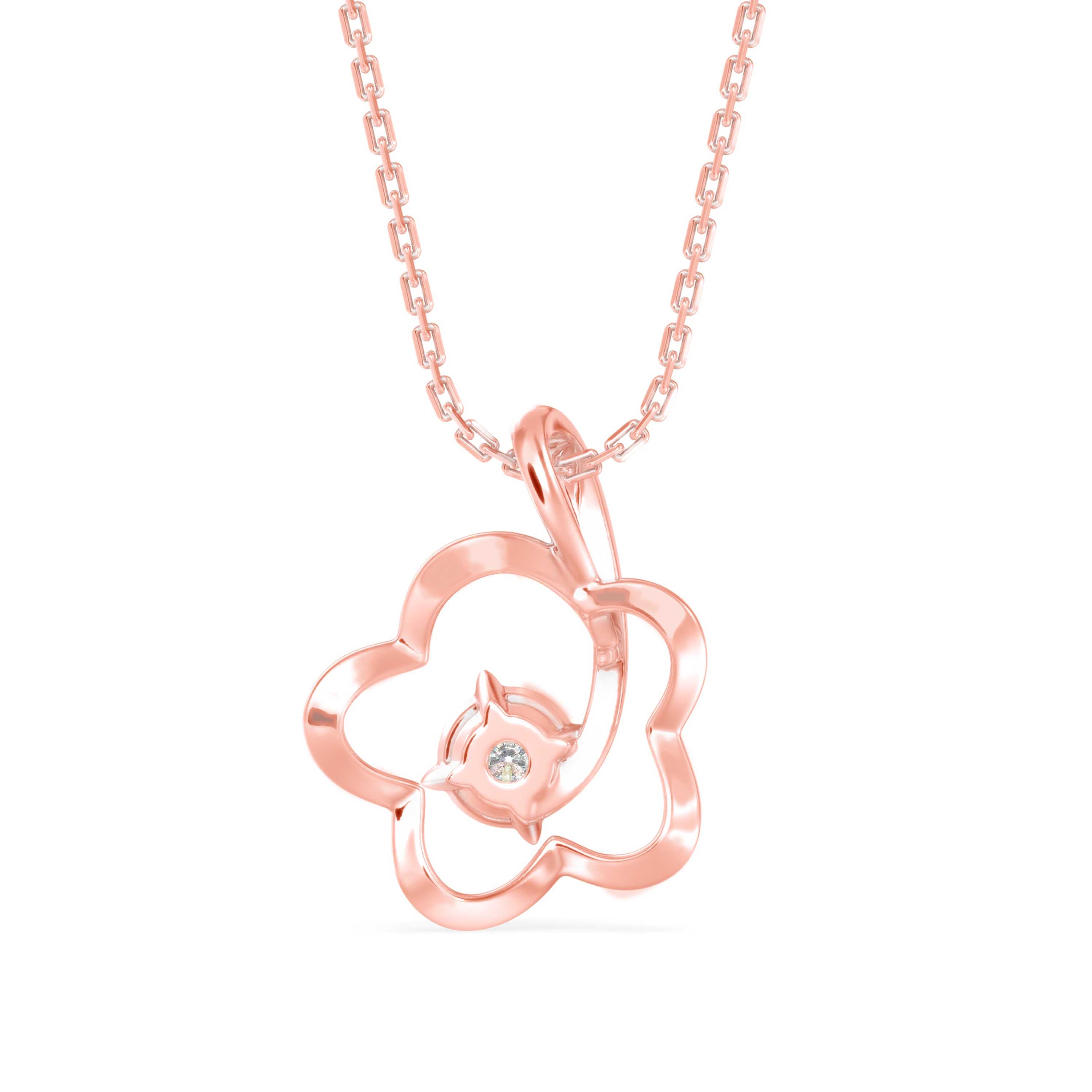 0.24Ct Wildflower Shape Solitaire Lab-Grown Diamond Gold Pendant Necklace