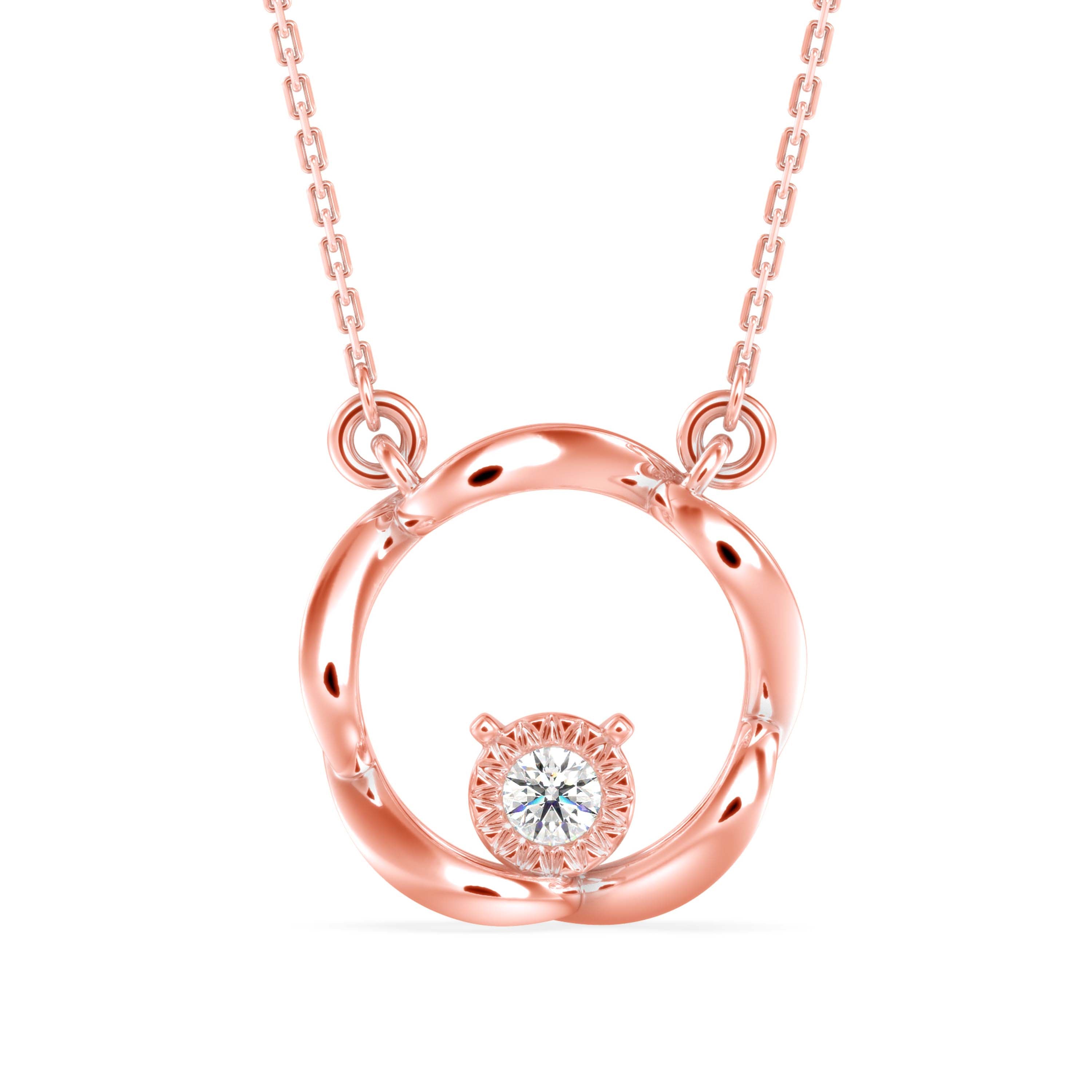 0.10Ct Twisted Circular Prong Lab-Grown Diamond Gold Pendant Necklace