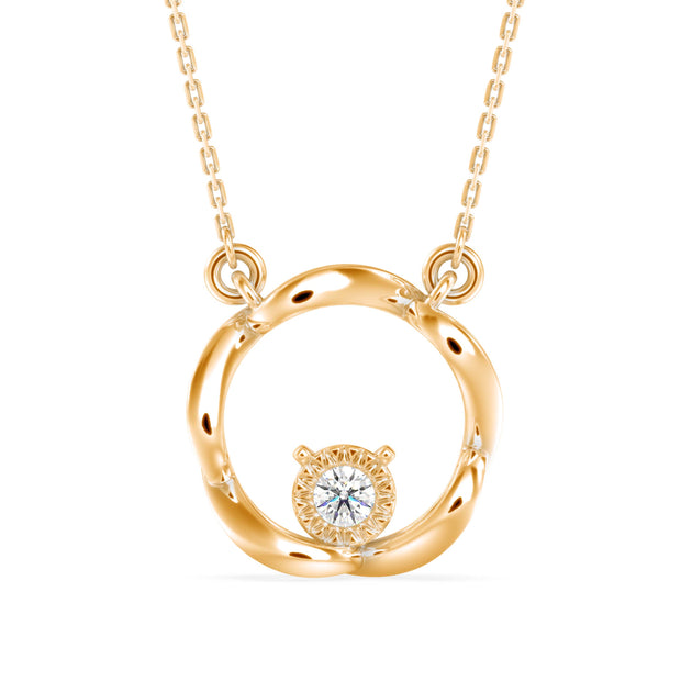 0.10Ct Twisted Circular Prong Lab-Grown Diamond Gold Pendant Necklace