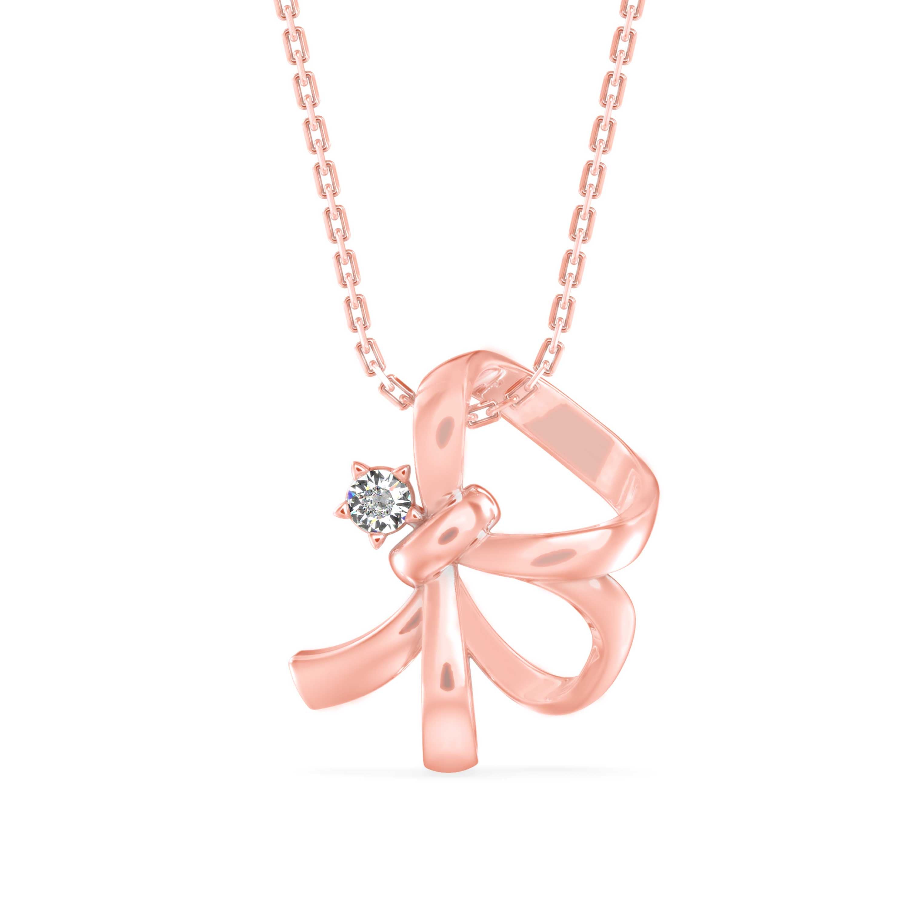 0.04Ct Ribbon Shape Lab-Grown Diamond Gold Pendant Necklace