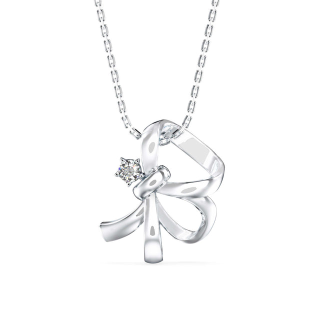 0.04Ct Ribbon Shape Lab-Grown Diamond Gold Pendant Necklace