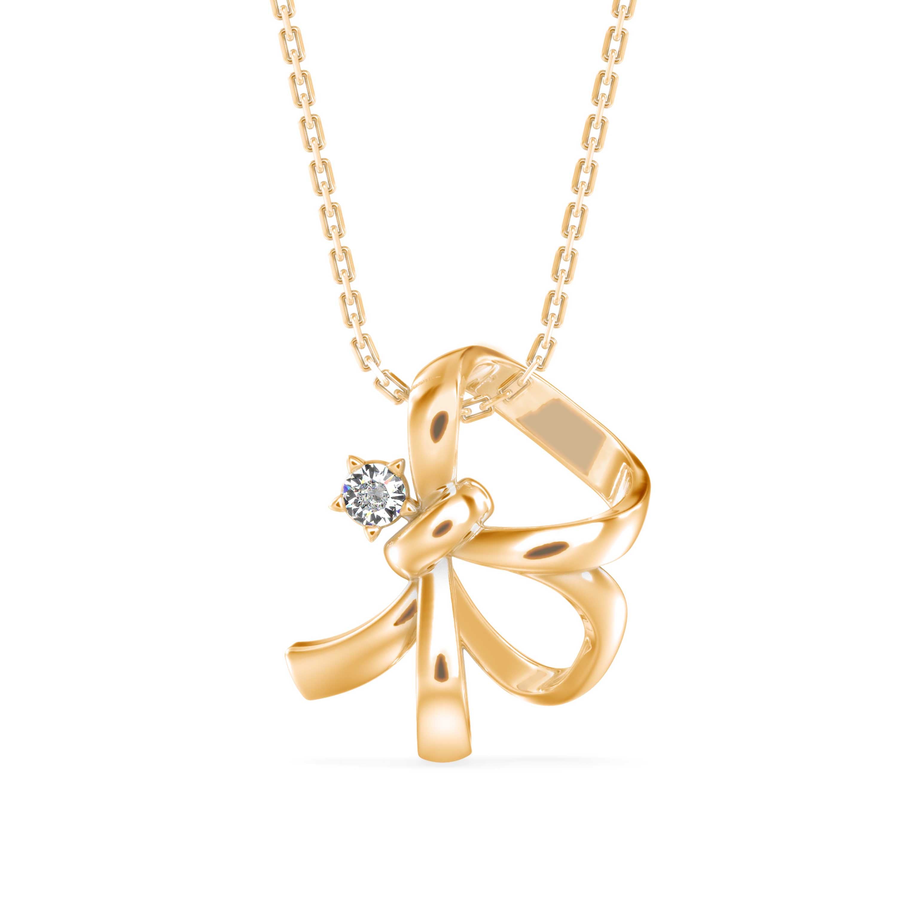 0.04Ct Ribbon Shape Lab-Grown Diamond Gold Pendant Necklace