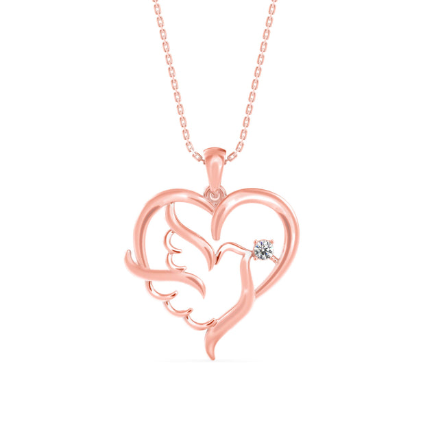 0.06Ct Heart With Bird Wings Design Lab-Grown Diamond Gold Pendant Necklace