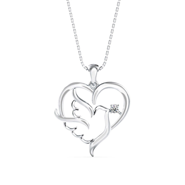 0.06Ct Heart With Bird Wings Design Lab-Grown Diamond Gold Pendant Necklace