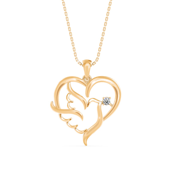 0.06Ct Heart With Bird Wings Design Lab-Grown Diamond Gold Pendant Necklace