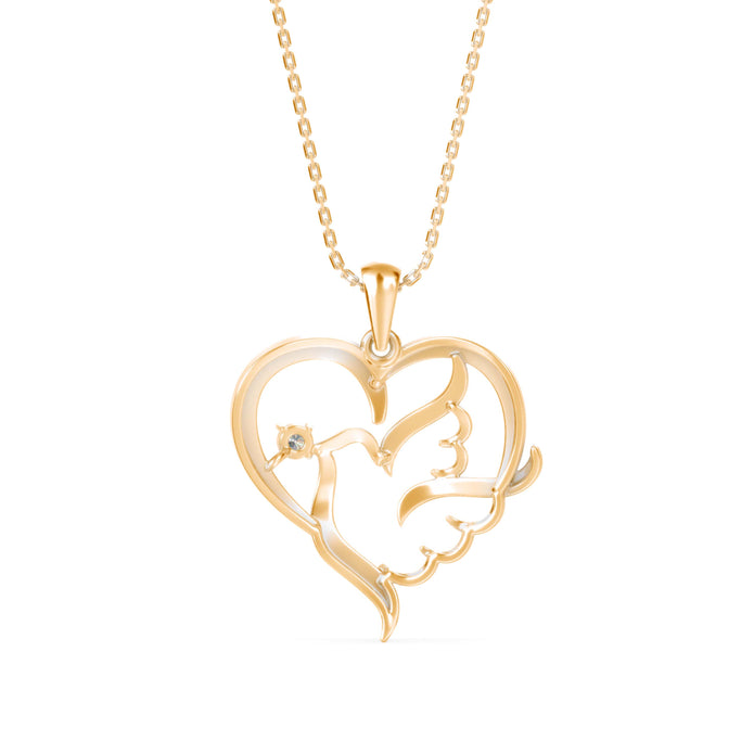 0.06Ct Heart With Bird Wings Design Lab-Grown Diamond Gold Pendant Necklace