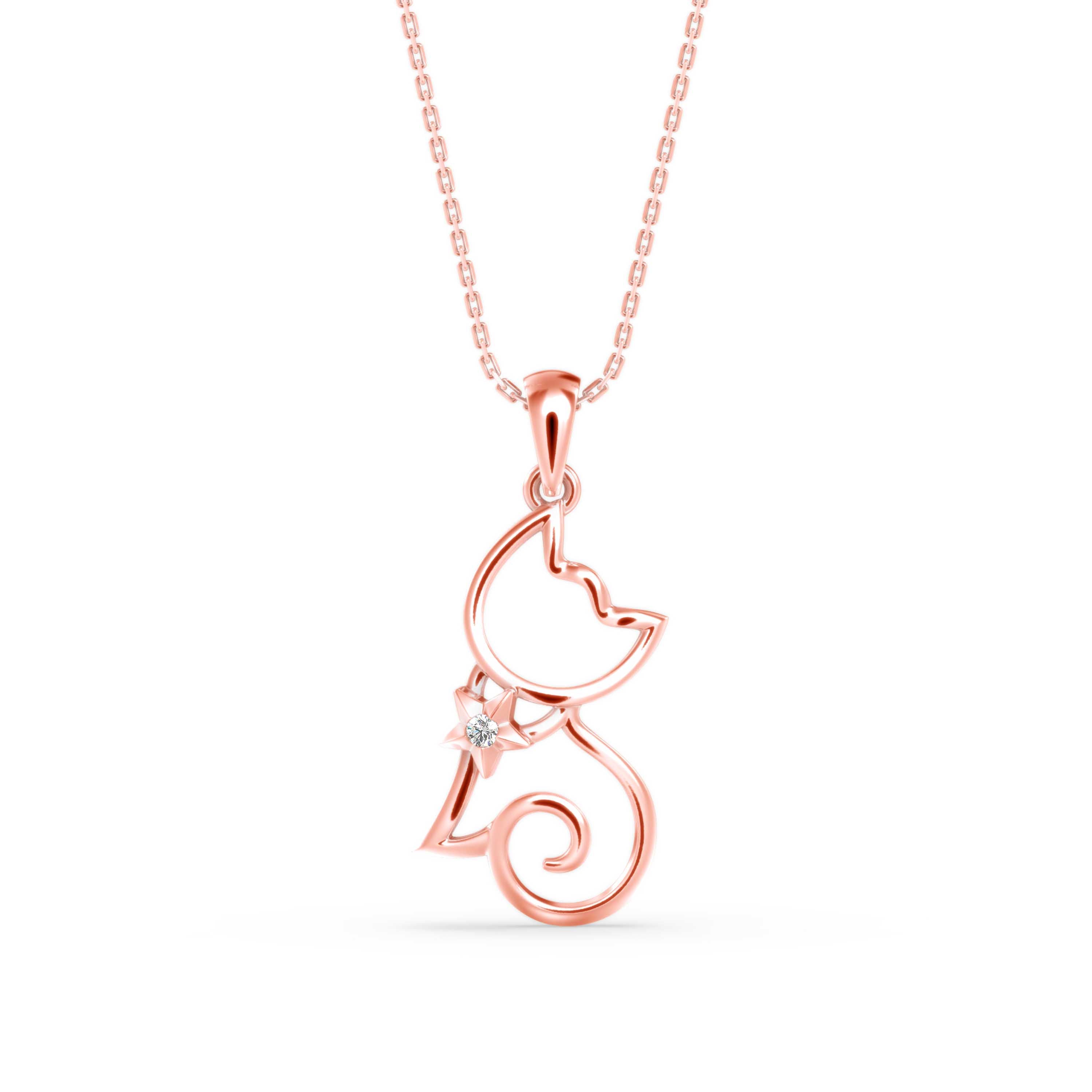 0.02Ct Cat Lovers Design Lab-Grown Diamond Gold Pendant Necklace