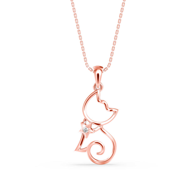 0.02Ct Cat Lovers Design Lab-Grown Diamond Gold Pendant Necklace