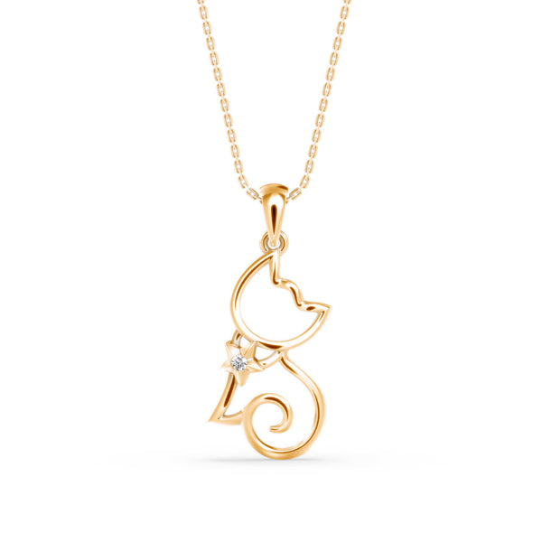 0.02Ct Cat Lovers Design Lab-Grown Diamond Gold Pendant Necklace