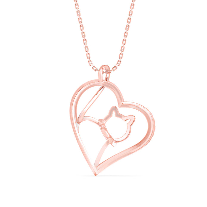 0.14Ct Kitten Heart Style Lab-Grown Diamond Gold Pendant Necklace