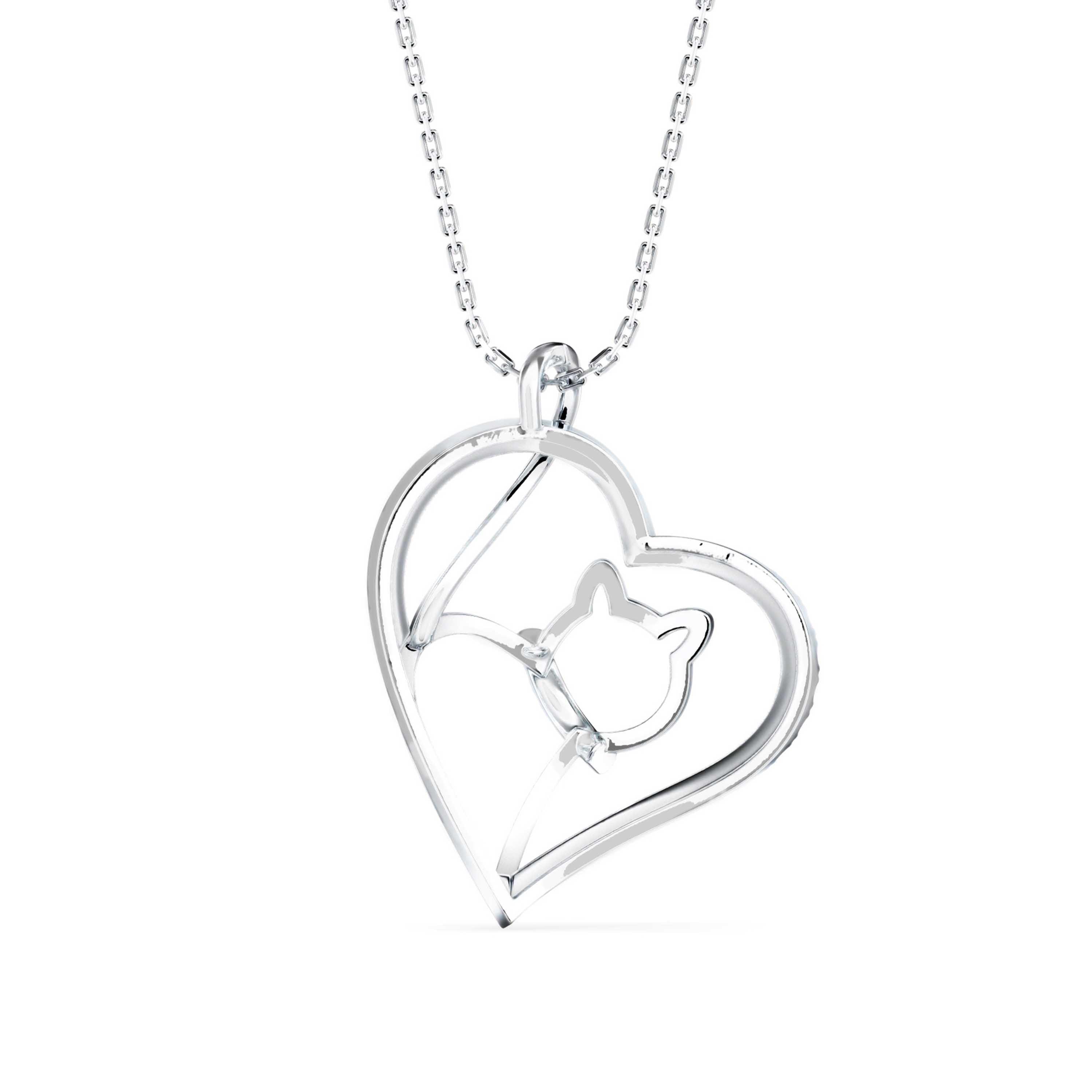 0.14Ct Kitten Heart Style Lab-Grown Diamond Gold Pendant Necklace