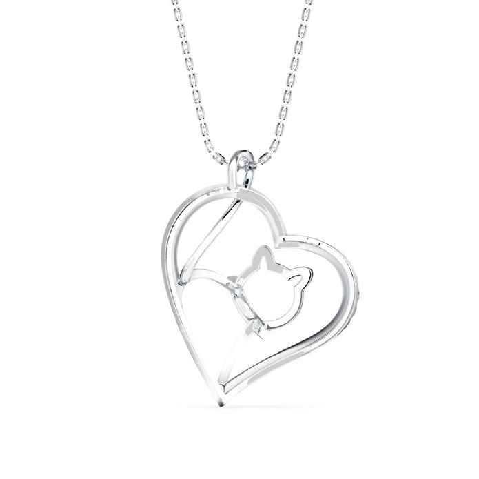 0.14Ct Kitten Heart Style Lab-Grown Diamond Gold Pendant Necklace