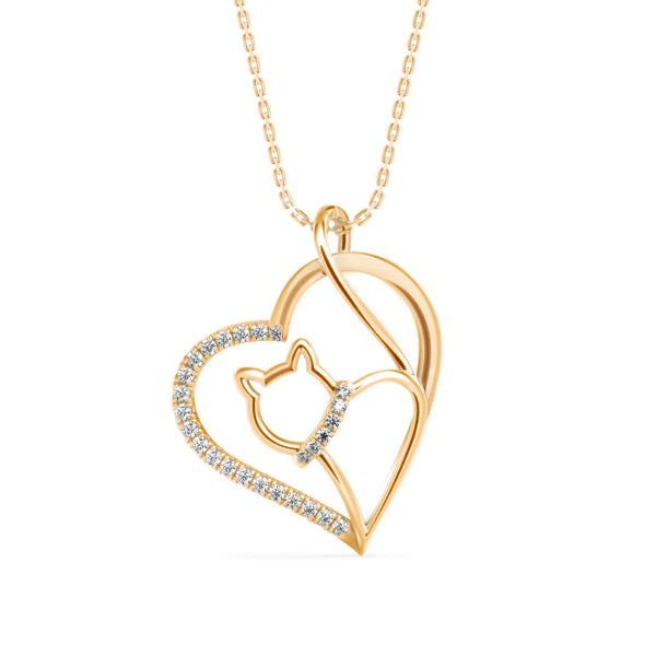 0.14Ct Kitten Heart Style Lab-Grown Diamond Gold Pendant Necklace