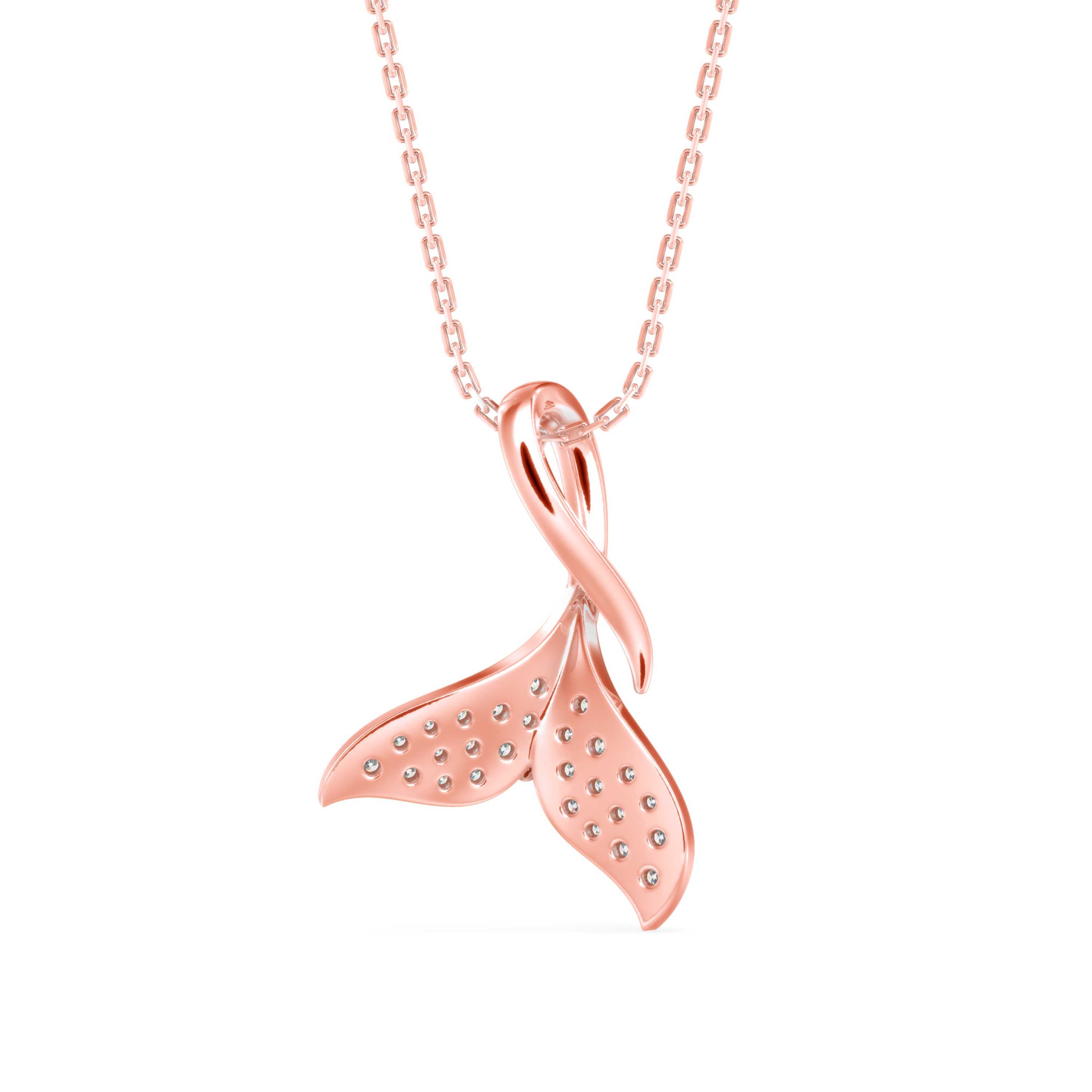 0.16Ct Whale Tail Shape Cluster Lab-Grown Diamond Gold Pendant Necklace