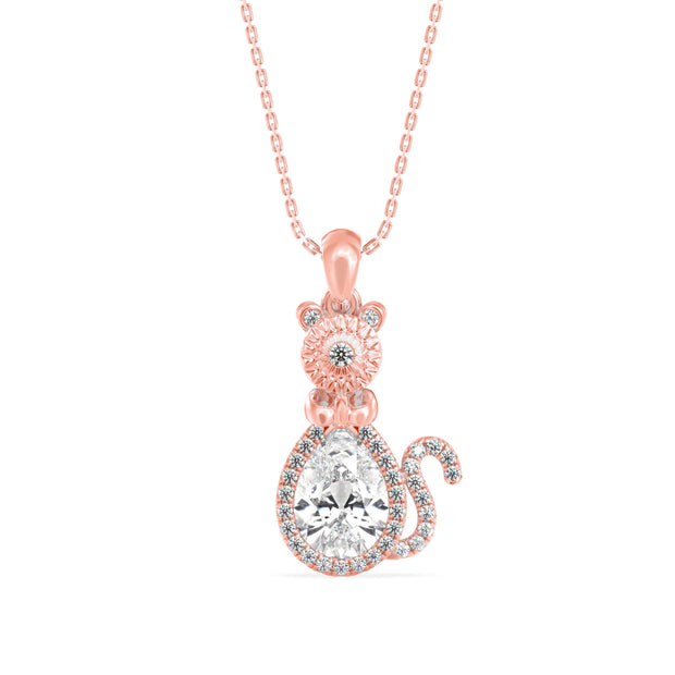 2.00Ct Cat Shape Pear Halo Lab-Grown Diamond Gold Pendant Necklace