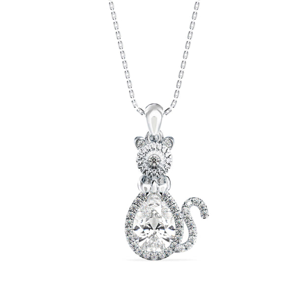 2.00Ct Cat Shape Pear Halo Lab-Grown Diamond Gold Pendant Necklace