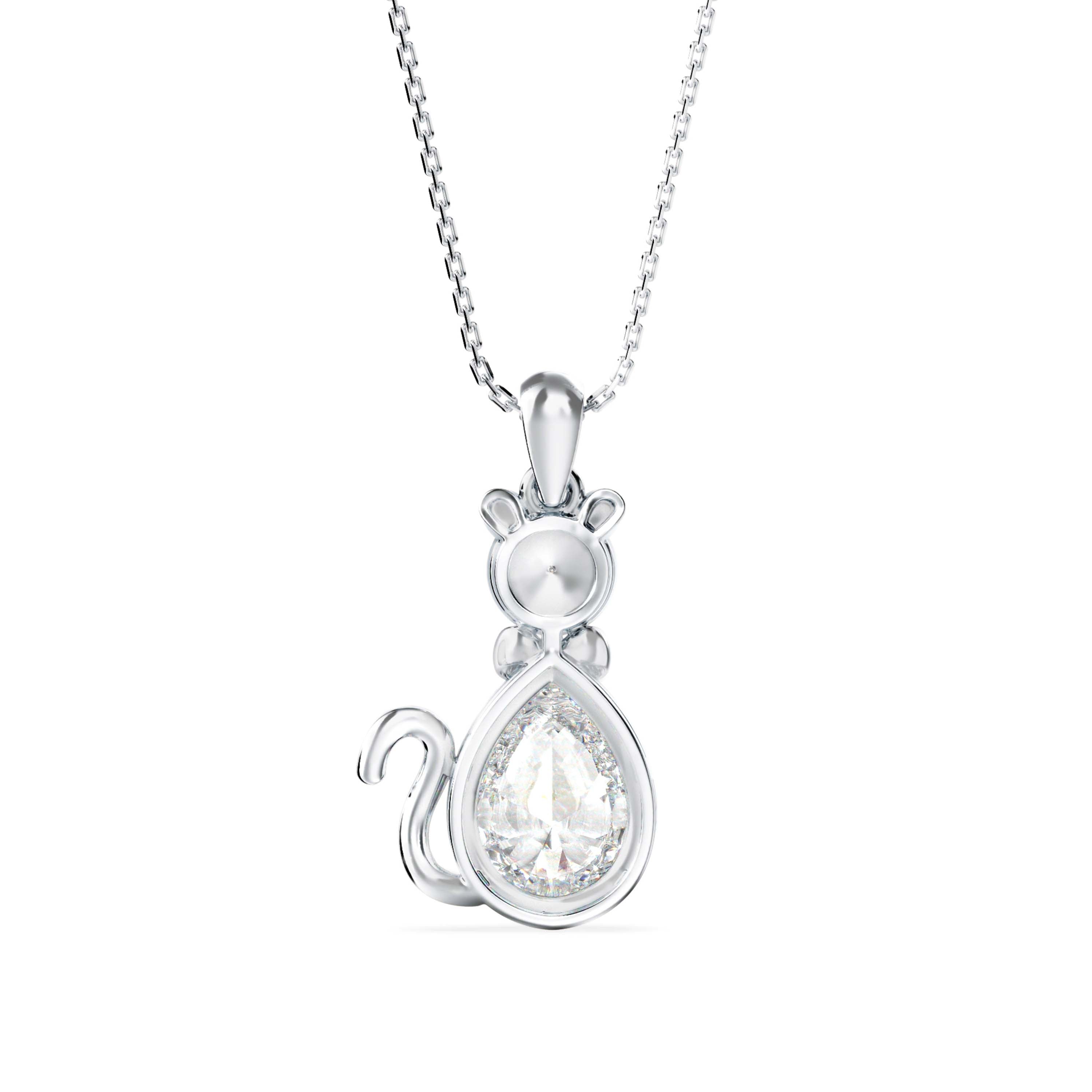 2.00Ct Cat Shape Pear Halo Lab-Grown Diamond Gold Pendant Necklace