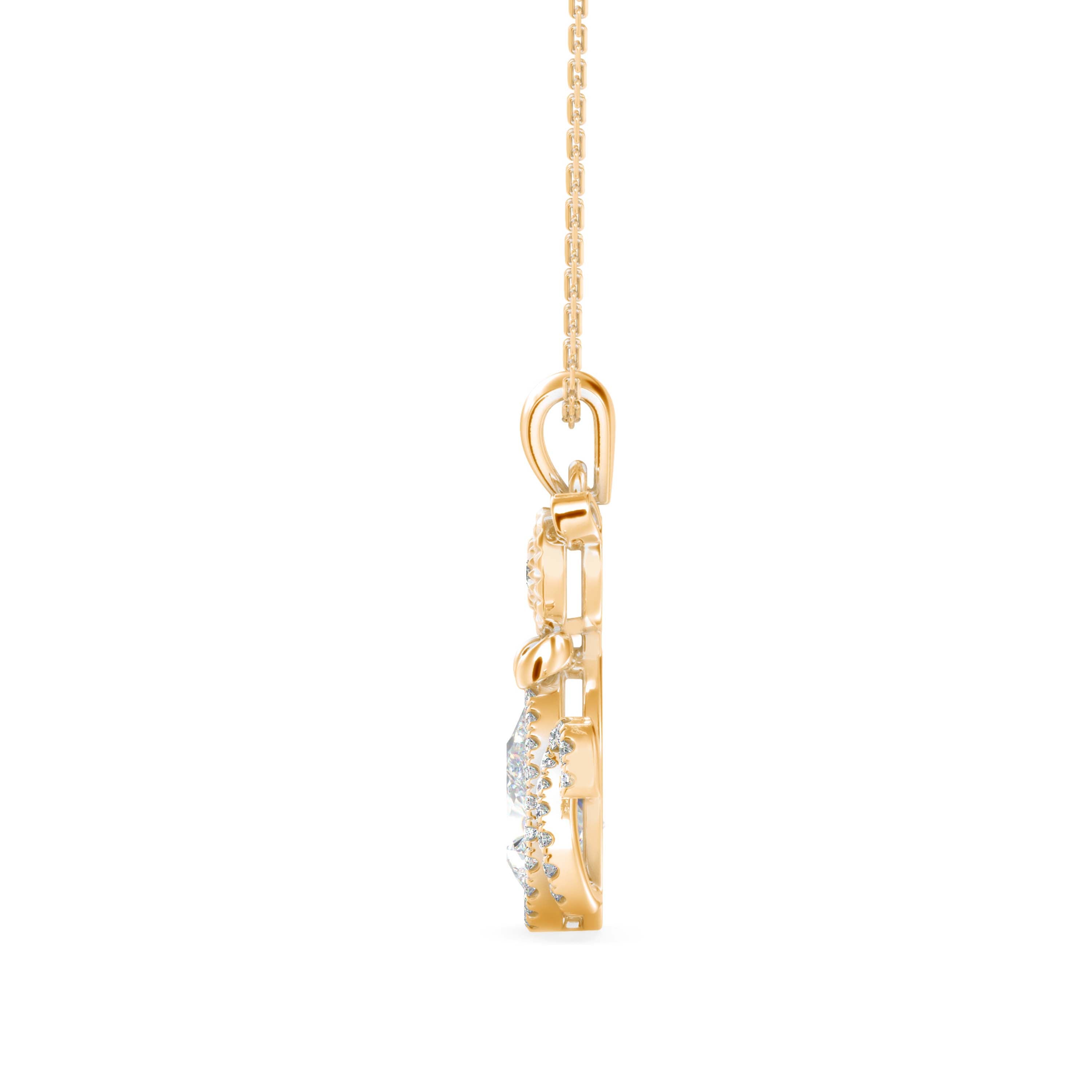2.00Ct Cat Shape Pear Halo Lab-Grown Diamond Gold Pendant Necklace
