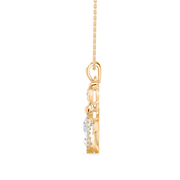 2.00Ct Cat Shape Pear Halo Lab-Grown Diamond Gold Pendant Necklace