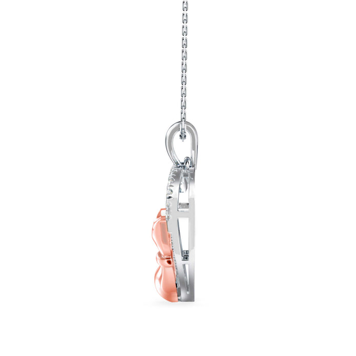 0.21Ct Two Tone Heart Cat Shape Lab-Grown Diamond Gold Pendant Necklace