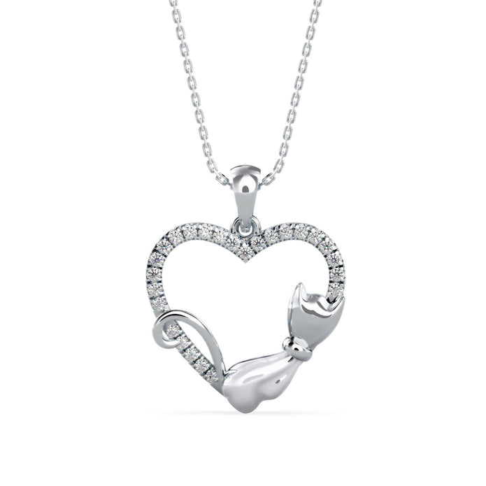 0.21Ct Two Tone Heart Cat Shape Lab-Grown Diamond Gold Pendant Necklace