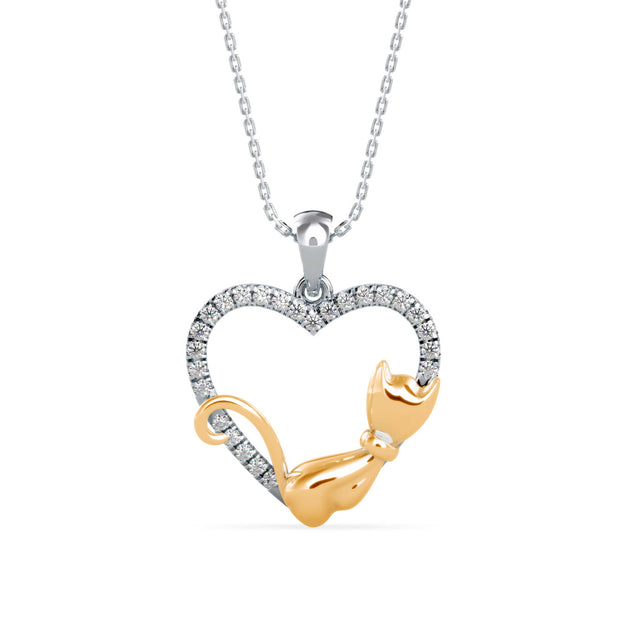0.21Ct Two Tone Heart Cat Shape Lab-Grown Diamond Gold Pendant Necklace