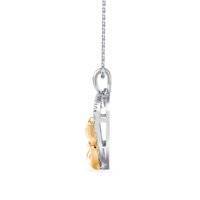 0.21Ct Two Tone Heart Cat Shape Lab-Grown Diamond Gold Pendant Necklace