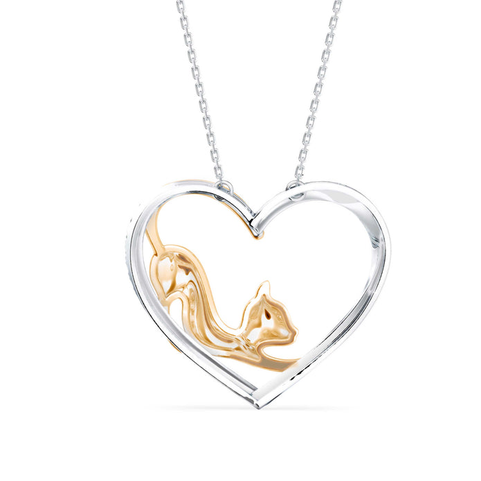 0.20Ct Prowling Cat Heart Shape Lab-Grown Diamond Gold Pendant Necklace