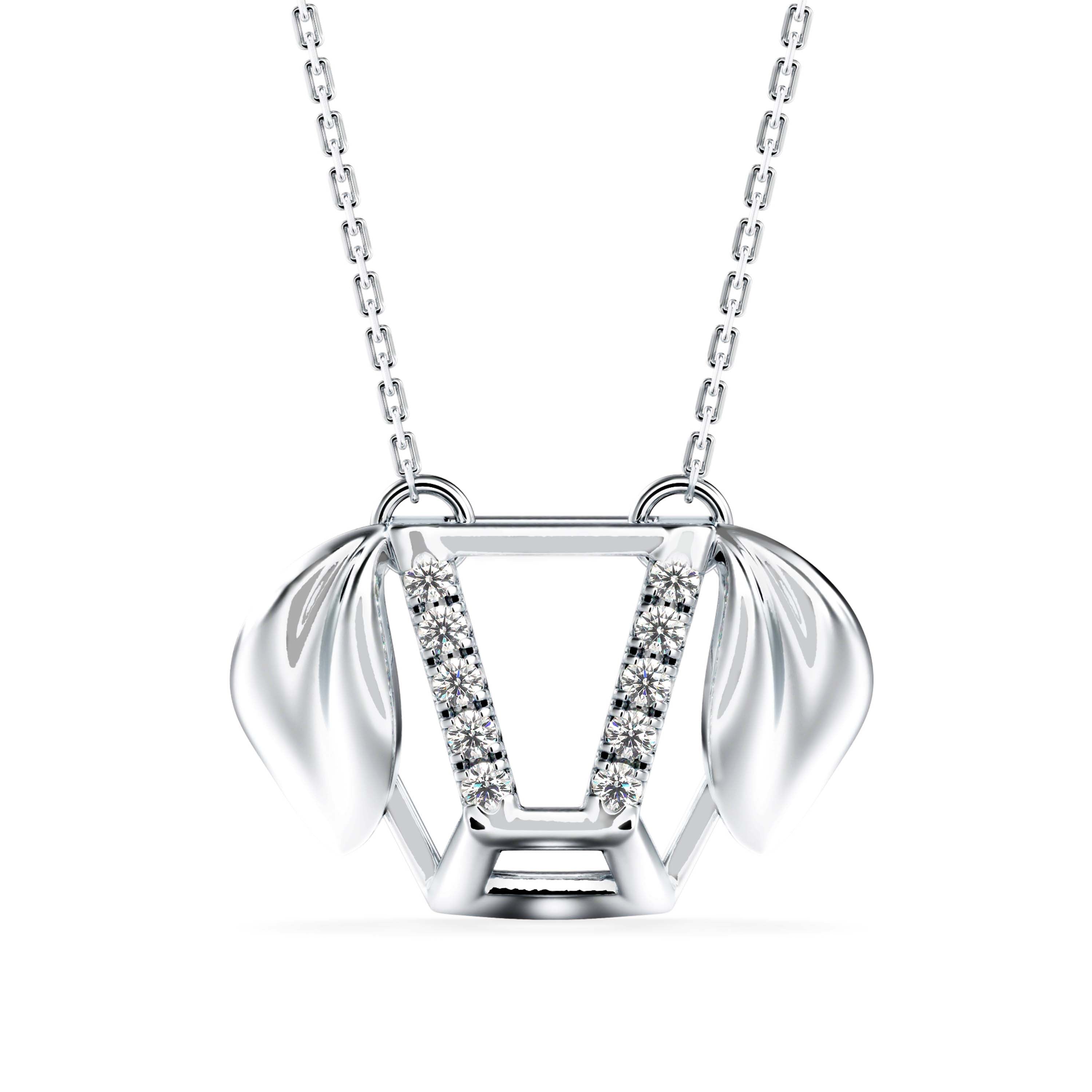 0.10Ct Dog Face Designe Pave Lab-Grown Diamond Gold Pendant Necklace