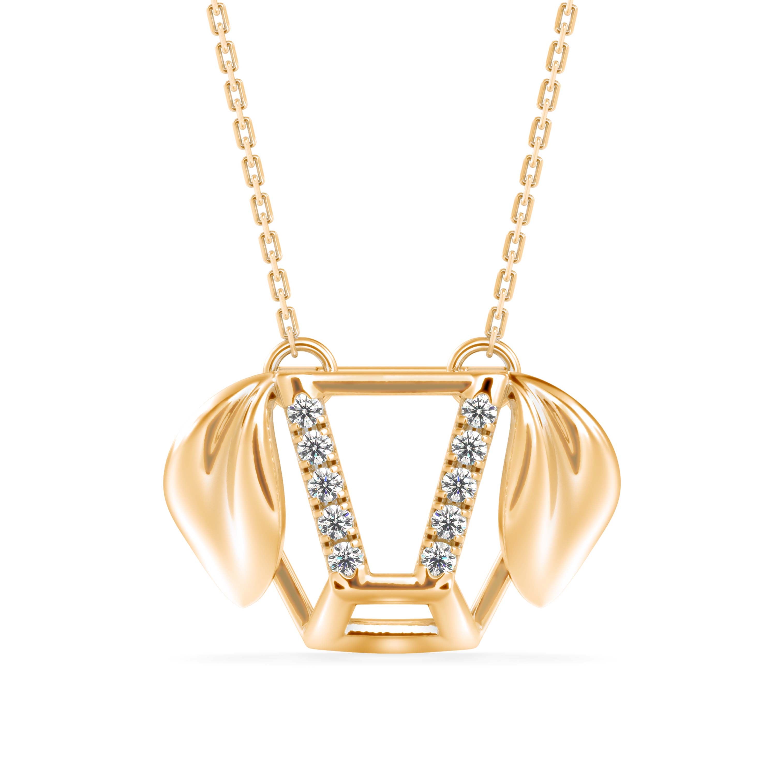 0.10Ct Dog Face Designe Pave Lab-Grown Diamond Gold Pendant Necklace