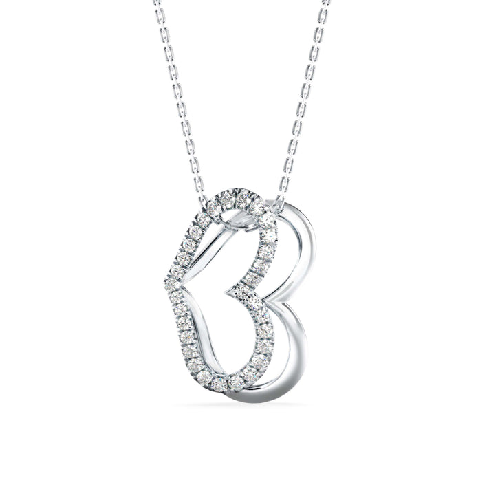 0.19Ct Double Heart Pave Lab-Grown Diamond Gold Pendant Necklace
