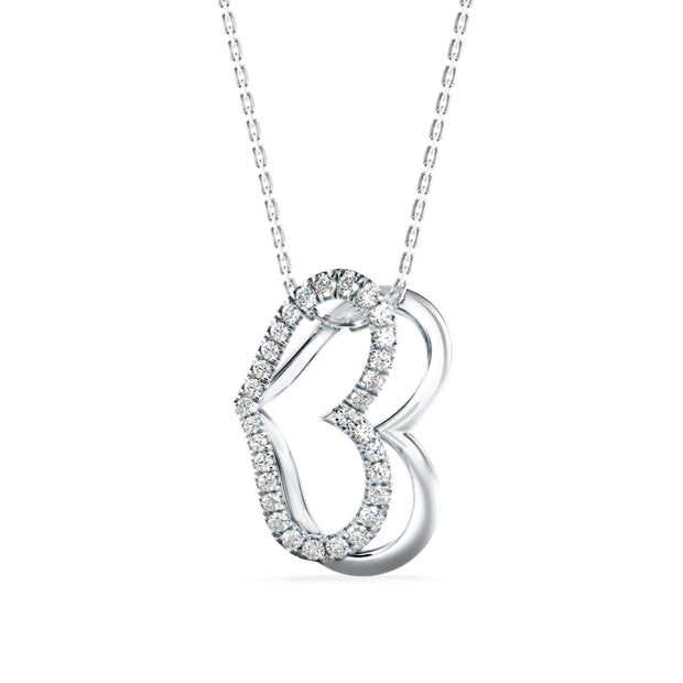 0.19Ct Double Heart Pave Lab-Grown Diamond Gold Pendant Necklace