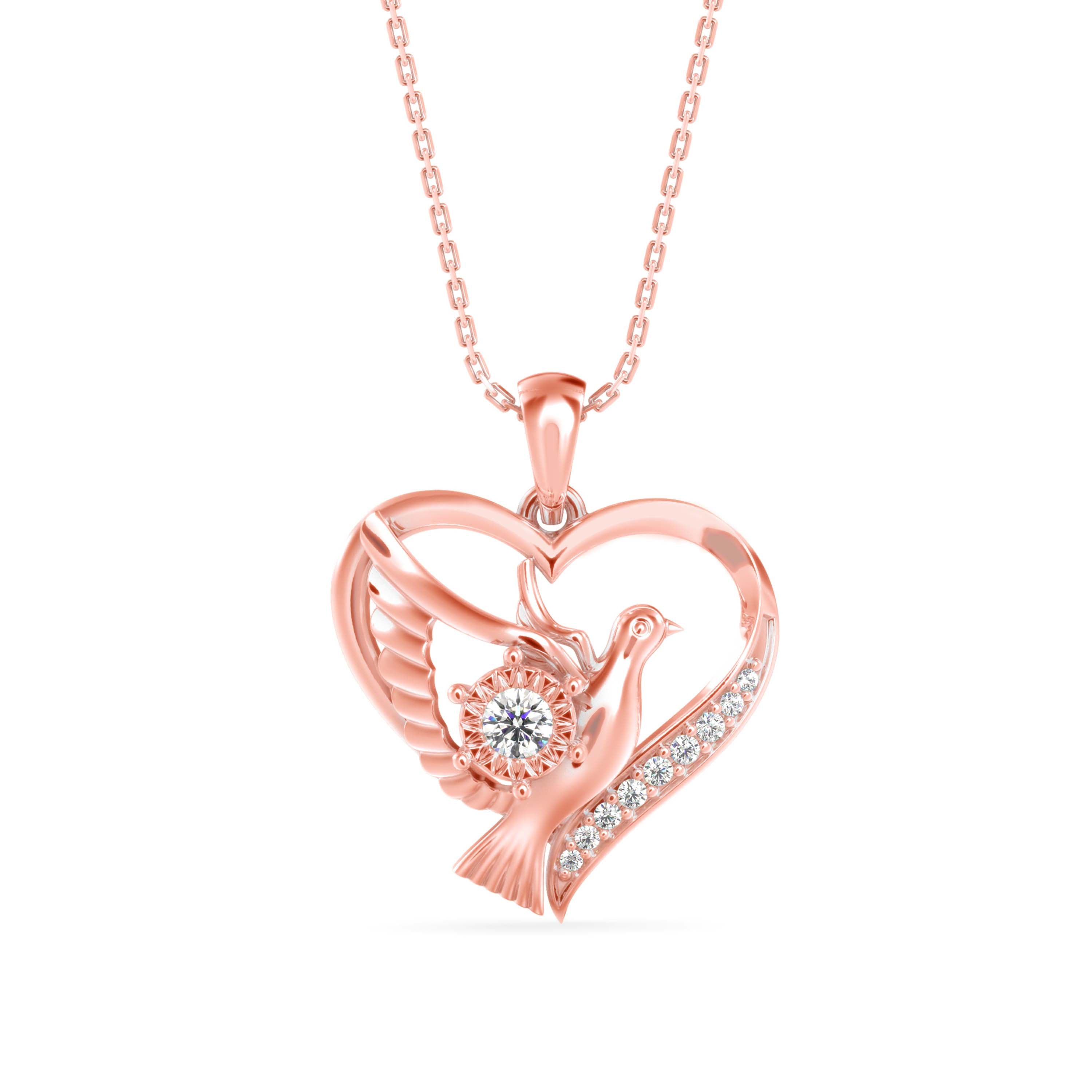 0.16Ct Love Birds Heart Lab-Grown Diamond Gold Pendant Necklace