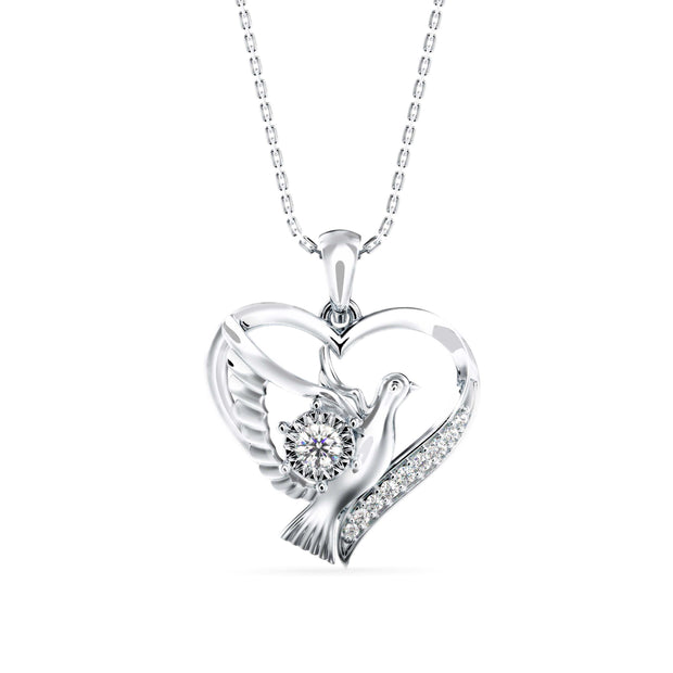 0.16Ct Love Birds Heart Lab-Grown Diamond Gold Pendant Necklace