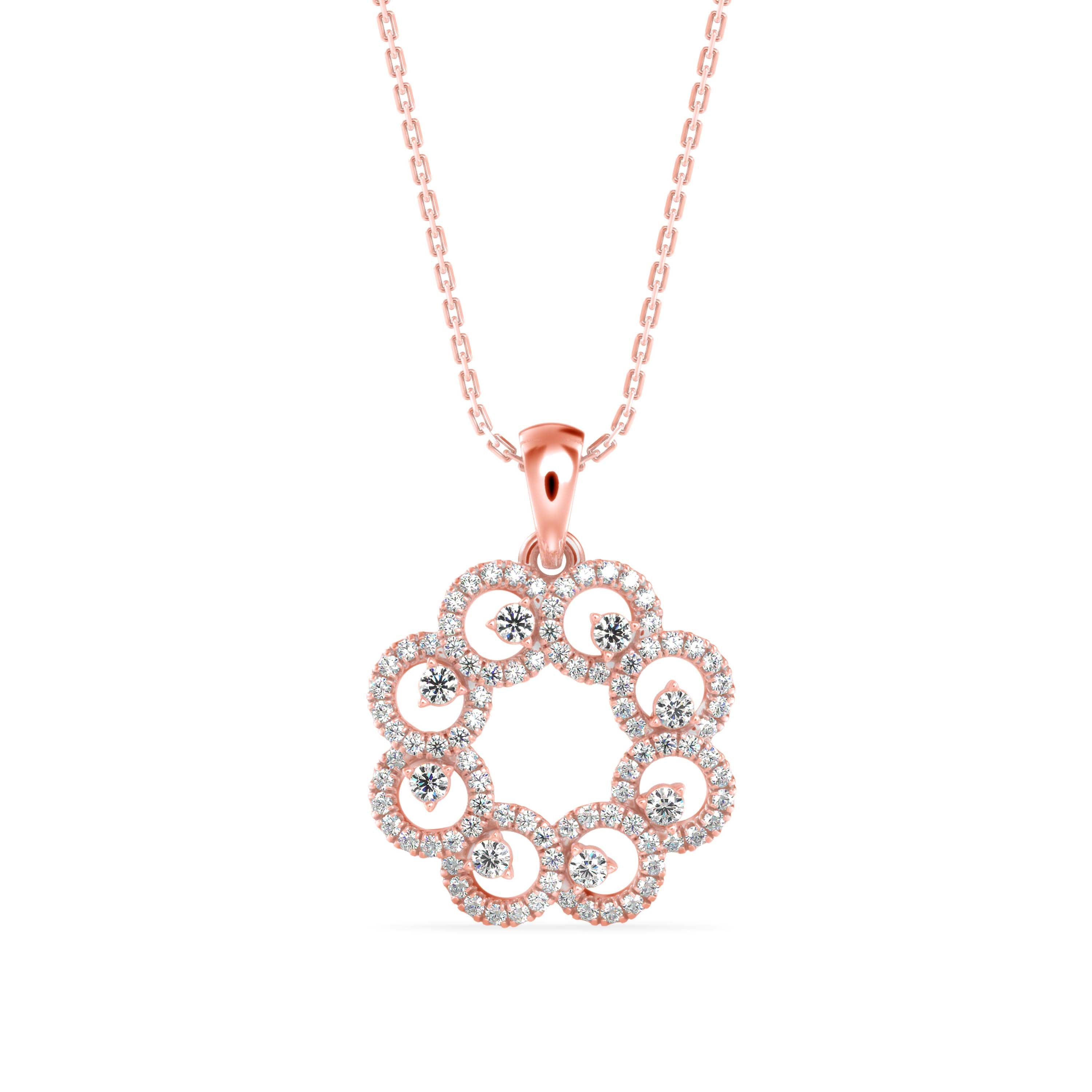 0.38Ct Floral Halo Circle Design Lab-Grown Diamond Gold Pendant Necklace