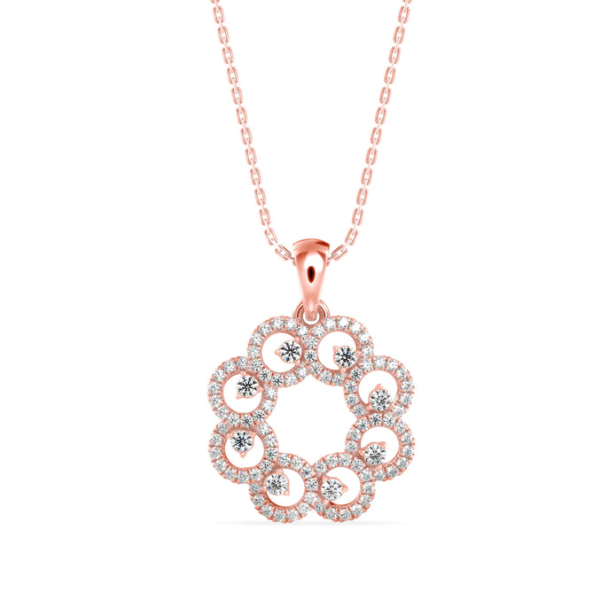 0.38Ct Floral Halo Circle Design Lab-Grown Diamond Gold Pendant Necklace